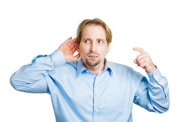 Hey, check this out, curious young man eavesdropping 
