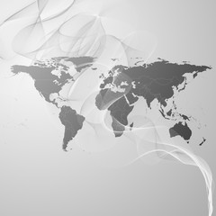 world map on the gray smoke background vector