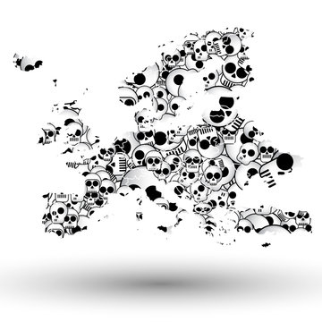 Europe map in the form of skulls background vector