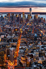 New York aerial cityscape at sunset