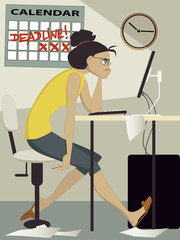Woman working under deadline