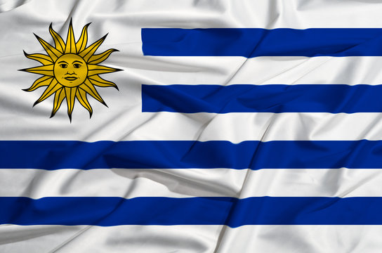Uruguay flag on a silk drape waving
