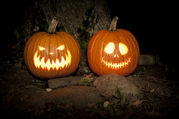 Spooky Jack-o-lanterns Outdoors