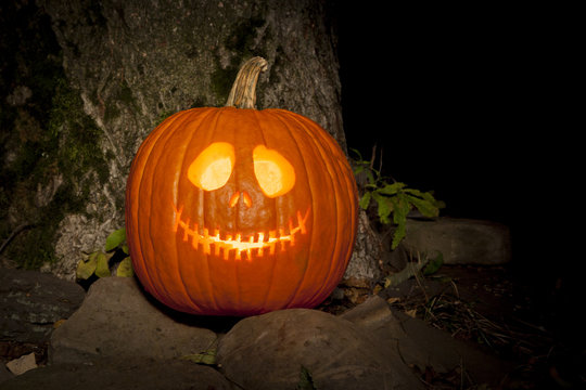 Spooky Jack-o-lantern Outdoors