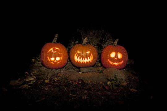 Spooky Jack-o-lanterns Outdoors