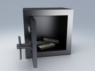 Bank safe with money stacks