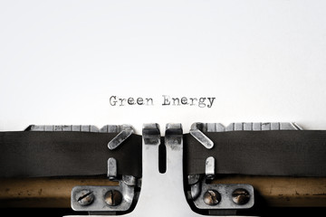 "Green Energy" written on an old typewriter