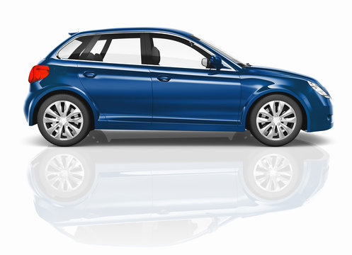 Fototapeta Blue 3D Hatchback Car Illustration