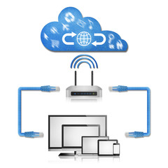 isolated paper cut of network diagram in home from computer with