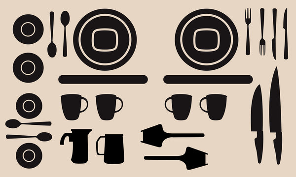Kitchen utensils and tool icon set