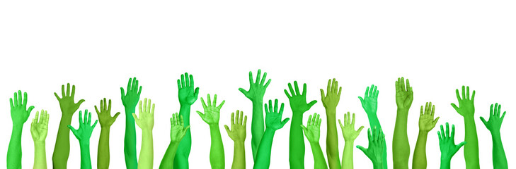 Green Environmental Conscious Hands Raised