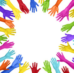 Fototapeta premium Group of Colorful Hands Forming Circle
