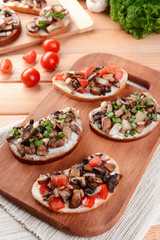 Delicious bruschetta with mushrooms