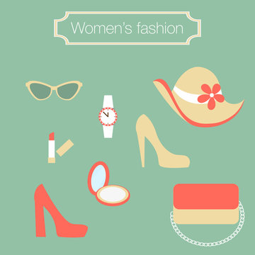 Women's fashion collection of coral colored accessories
