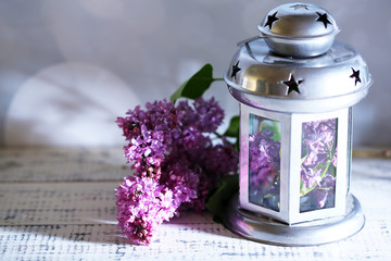 Beautiful lilac flowers in vase,