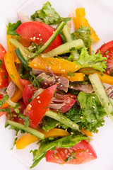 Beef salad on plate close up