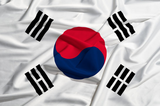 South Korea flag on a silk drape waving