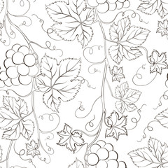 Seamless grape pattern black and white.