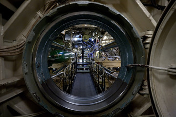 submarine interior view through manhole - 64390220