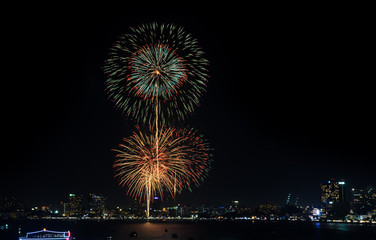 Night view and firework at Pattaya city, Thailand