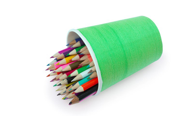color pencils are in the glass