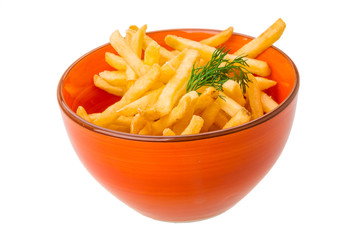 French fries on white background