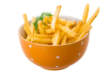 French fries on white background