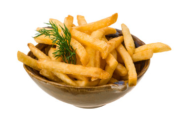 French fries on white background