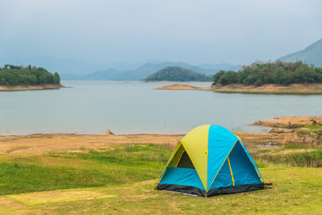 camping tent at the earthen dam
