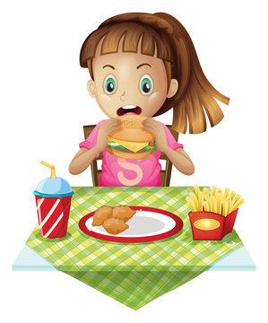 A hungry child eating