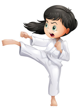 A young woman doing karate