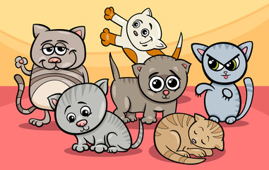 cute kittens group cartoon illustration