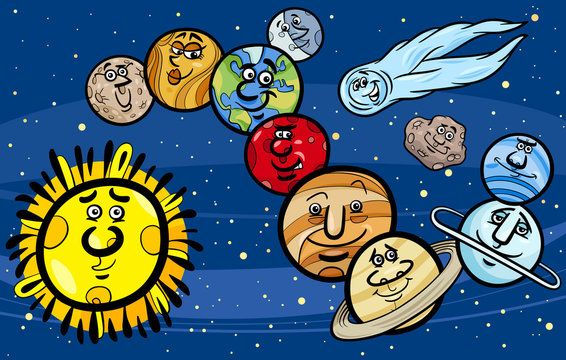 solar system planets cartoon illustration
