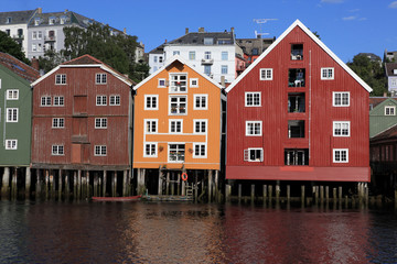 Fototapeta na wymiar Old Storehouses in Trondheim, Norway