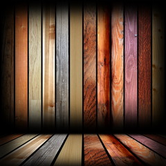 planks of different colors on  interior backdrop