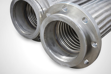 Stainless steel hoses closeup.