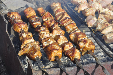 Золотистый шашлык на мангале с дымком
