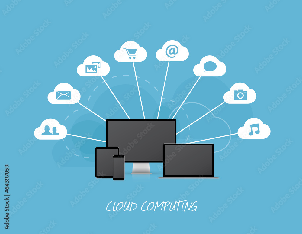 Poster cloud business icons with modern computers