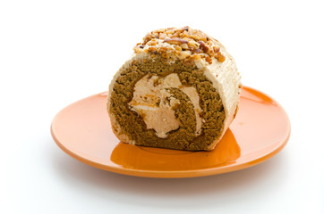 Roll coffee cake isolated on white background