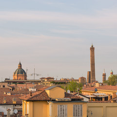 Fototapeta premium Panoramic view of the roofs of Bologna at sunset.