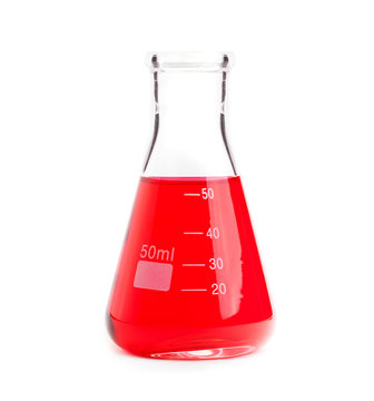 chemistry flask with red liquid