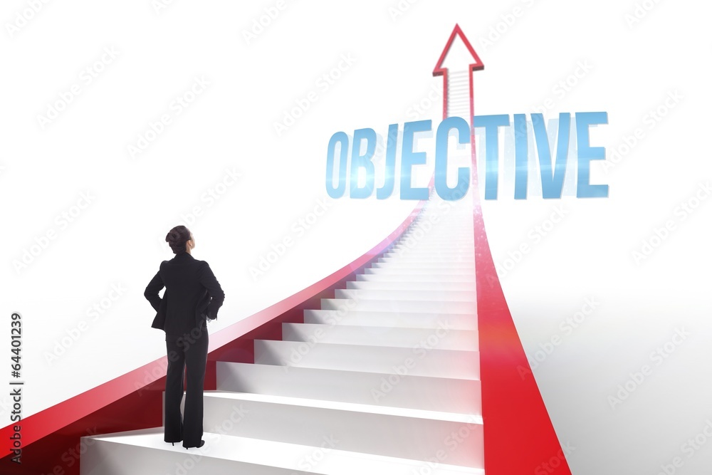 Poster objective against red arrow with steps graphic