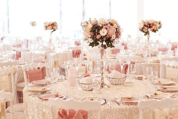 Beautiful flowers on table in wedding day