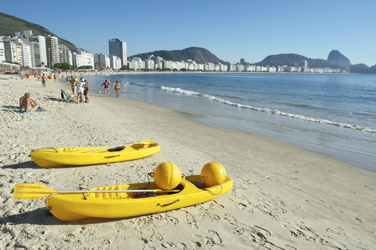 Yellow Kayak Boats Copacabana Rio Brazil