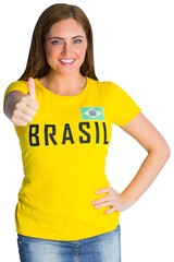Pretty football fan in brasil t-shirt