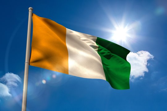 Cote D'ivoire Ivory Coast Flag Waving Flagpole Sky Background