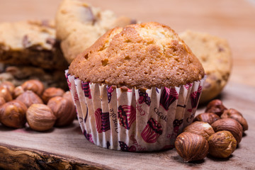 home made muffins with hazelnuts and cookies