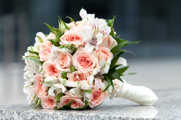 Bouquet of fresh flowers for the wedding ceremony.