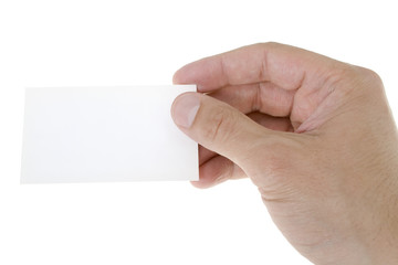 Hand with a blank business card.