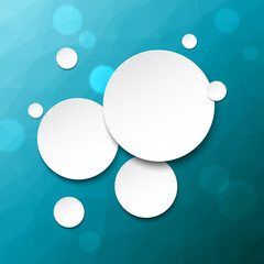 Paper round bubbles over blue.